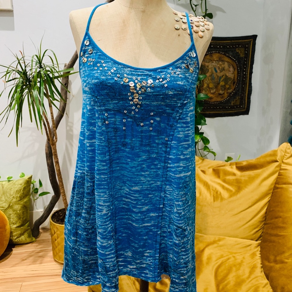 Free People Blue Beaded Tank Med